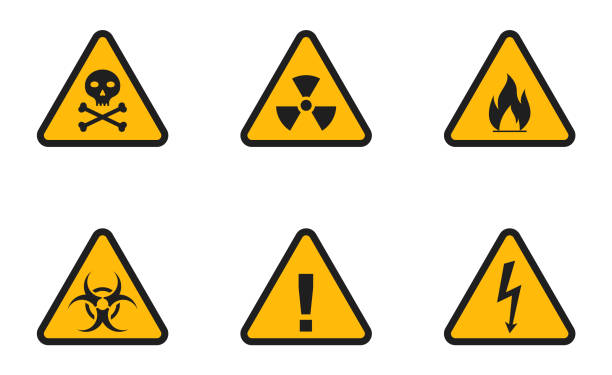 zestaw trójkątnych znaków ostrzegawczych. zestaw trójkątnych żółtych ikon ostrzegawczych. etykieta ostrzegawcza. ilustracja wektorowa - risk symbol safety sign stock illustrations