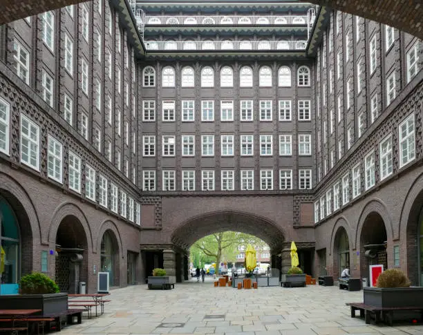 Inner courtyard of the Chilehaus, a historic office building in Hamburg, Germany