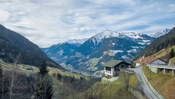 Scenery around the Gampen Pass in South Tyrol at winter time