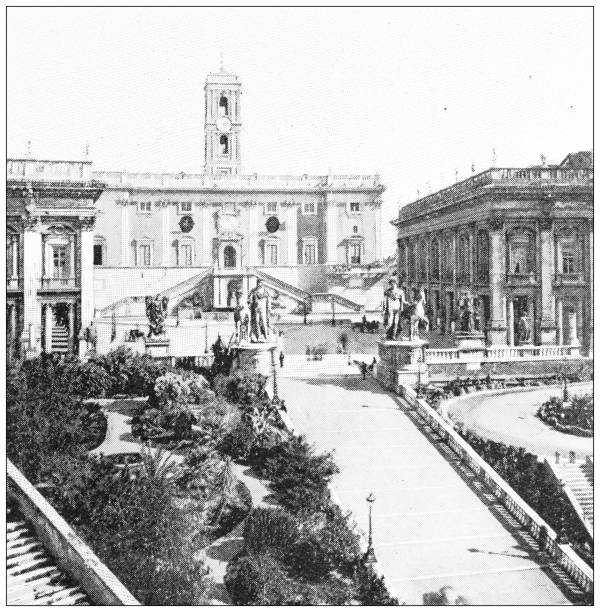Antique travel photographs of Rome: Capitol Antique travel photographs of Rome: Capitol capitoline hill stock illustrations
