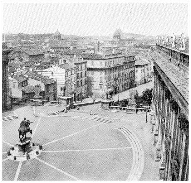 Antique travel photographs of Rome: Piazza del Campidoglio Antique travel photographs of Rome: Piazza del Campidoglio capitoline hill stock illustrations