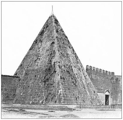 Antique travel photographs of Rome: St Paul gate, Porta San Paolo, Pyramid of Cestius, Piramide Cestia
