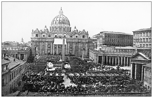 Antique travel photographs of Rome: St Peter's square and Basilica, Papal Benediction