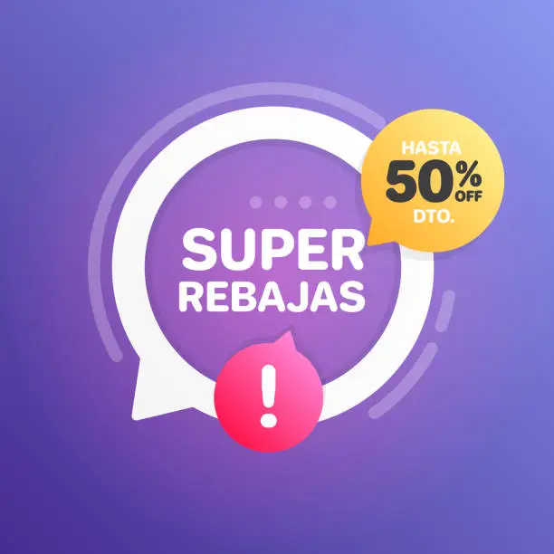 Vector illustration of Super Sale Up To 50% Off in Spanish Shopping Label