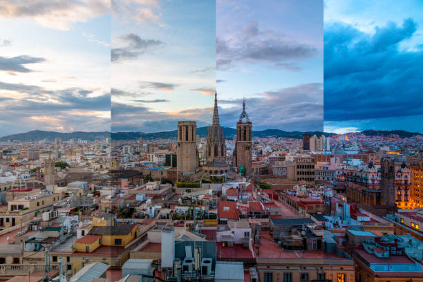 montage photo de la cathédrale de barcelone - multiple exposure photos photos et images de collection