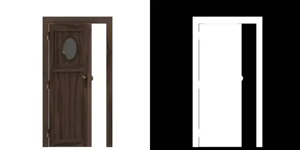 3D rendering illustration of a wooden door with a porthole window