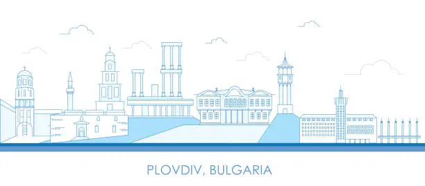 Vector illustration of Outline Skyline panorama of city of Plovdiv, Bulgaria