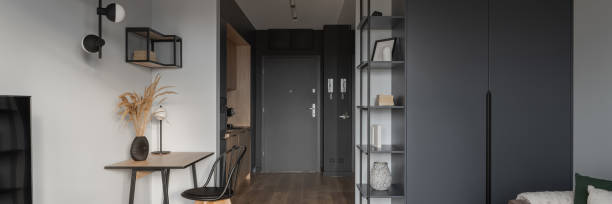 istock Panoramic view of apartment interior 1383473951