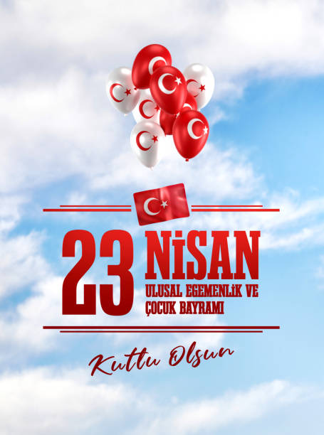 23 Nisan With Turkish Flag 23 Nisan With Turkish Flag On Blue Sky. Turkish National Holiday. April 23, National Sovereignty Day. april stock pictures, royalty-free photos & images