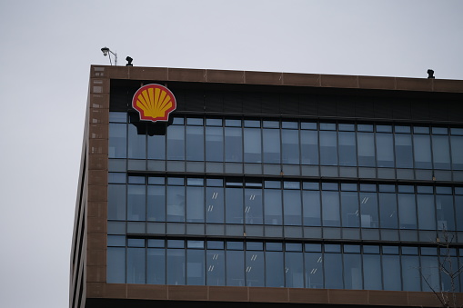 Shanghai.China-March 6th 2022: Shell company logo on office building. Oil and gas energy company