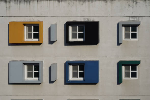 istock Colorful pattern from windows in modern residential building 1383476960
