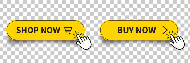 illustrations, cliparts, dessins animés et icônes de icône du bouton acheter maintenant. acheter maintenant bouton clic souris curseur et shopping ticket vector design sur fond transparent - vector connection e commerce shiny