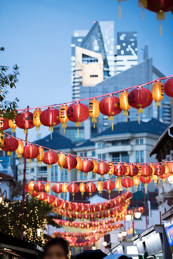 Singapore -September 08,2019: Chinatown in Singapore decorated with Chinese lanterns to celebrate Chinese New Year.