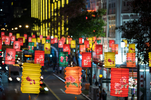 Singapore -September 08,2019: Chinatown in Singapore decorated with Chinese lanterns to celebrate Chinese New Year.