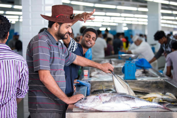 Muscat,Oman - March 05,2019 : Merchants in the Fish Market in the old town Muttrah.