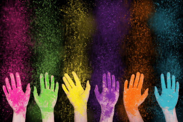 Hands, Palms colored with Holi festival colors