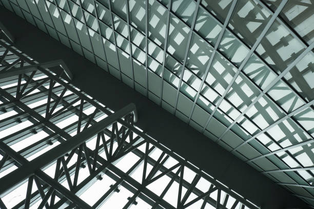 istock Geometric structure of modern building. The angle is oblique. 1383489780