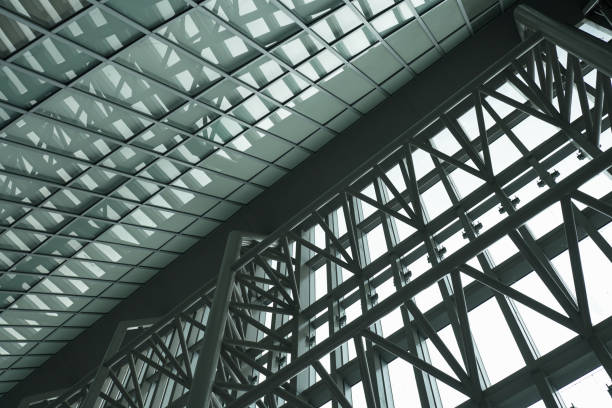 istock Geometric structure of modern building. The angle is oblique. 1383489787