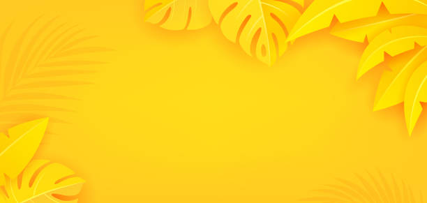 Été, feuille découpée en papier en forme de fond jaune - Illustration vectorielle