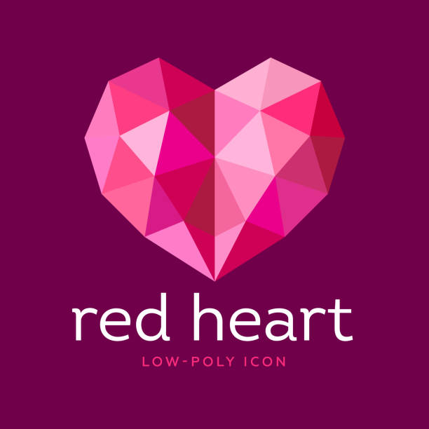 illustrations, cliparts, dessins animés et icônes de icône de cœur poly bas. pierre précieuse rubis. cristal rouge à facettes comme un cœur sur un fond sombre. - heart shape stone red ecard