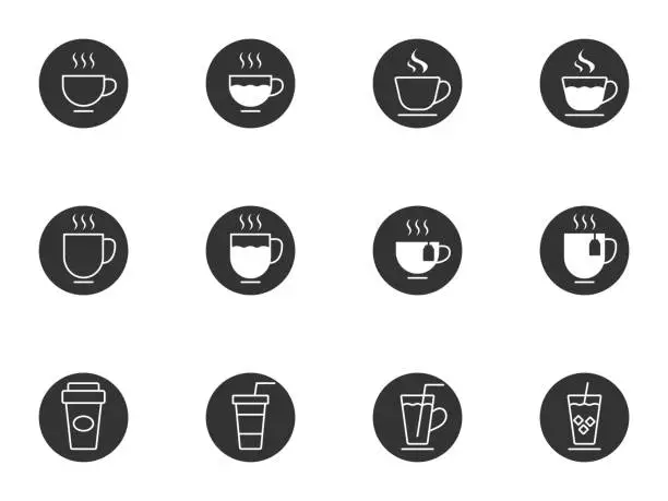 Vector illustration of Set of Coffee and Tea Related Icons. Coffee cup. Hot tea. Flat vector illustration.