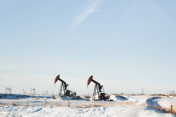 istock Two crude oil pump jacks on the prairies 1383501558