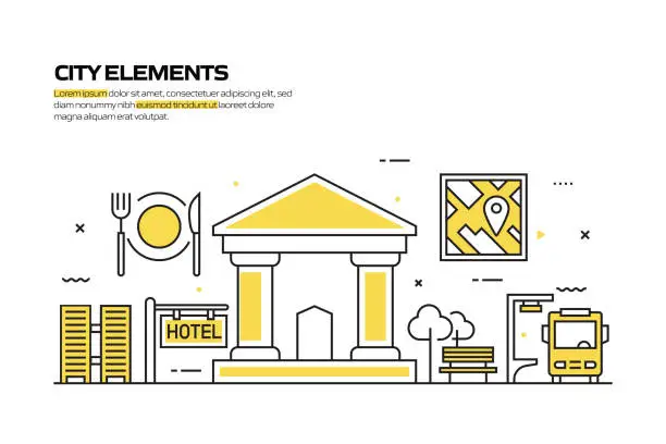 Vector illustration of City Elements Concept, Line Style Vector Illustration