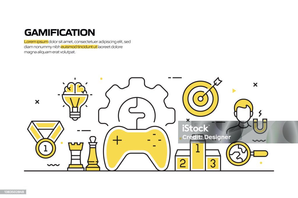 Gamification Design Graphics Gamification Concept Line Style Vector Illustration Stock Illustration ...