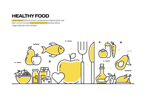 koncepcja zdrowej żywności, ilustracja wektorowa w stylu linijki - antioxidant stock illustrations