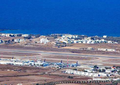 Santorini Airport at Kamari on South Aegean Islands, Greece. This is a commercial location.