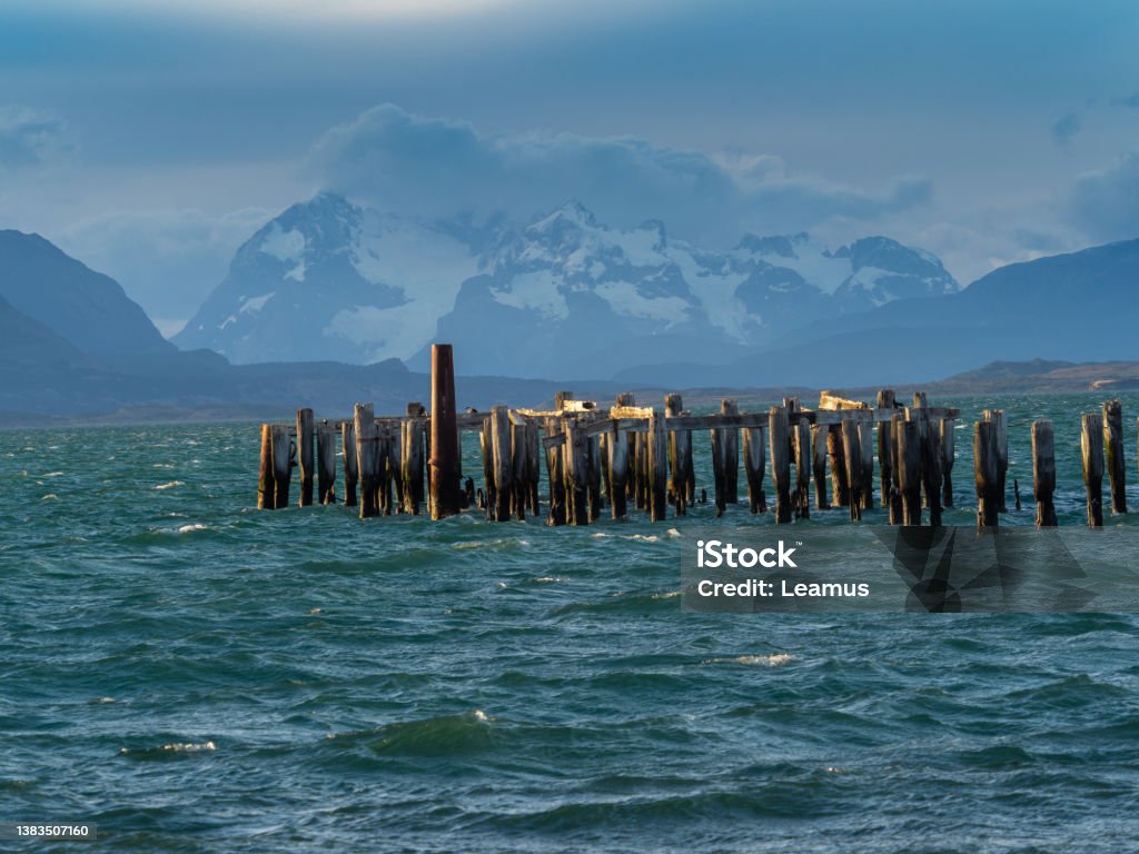 Old pier, Puerto Natales, city in Chilean Patagonia, Magallanes, Chile Beagle Stock Photo