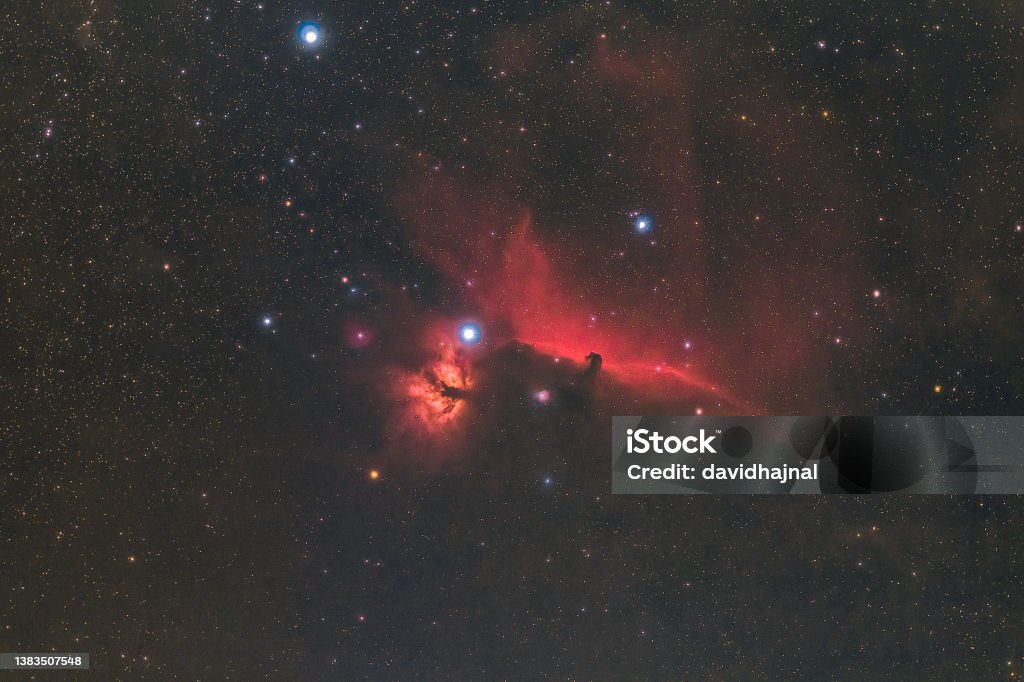 Horsehead and Flame Nebula The Horsehead and Flame Nebula in the constellation Orion photographed from Mannheim in Germany. Astronomy Stock Photo