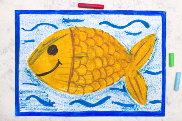 istock Colorful drawing: Goldfish swimming in water. Cute smiling fish 1383508112