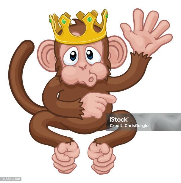 Monkey King Crown Cartoon Animal Waving Pointing Stock Illustration -  Download Image Now - Animal, Animal Wildlife, Animals In The Wild - iStock