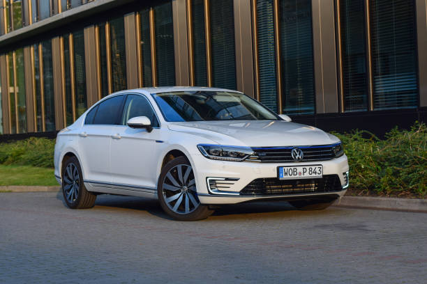 Berlin, Germany - 9th August, 2017: Hybrid car Volkswagen Passat GTE stopped on a street. This car is one of the most popular medium-class car in Europe.
