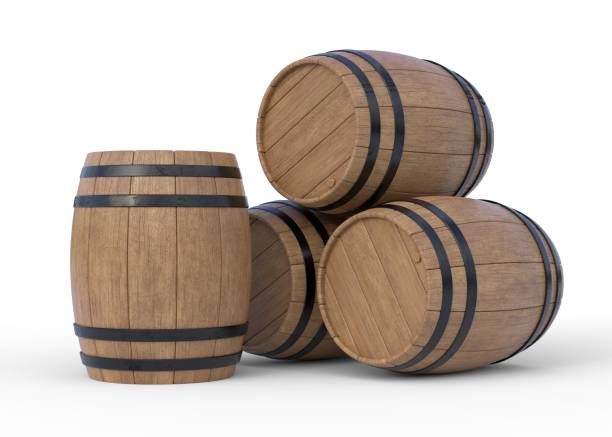 barils en bois isolés sur le fond blanc - oak barrel photos et images de collection