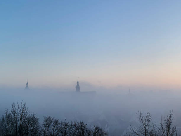Foggy blue afternoon in the city