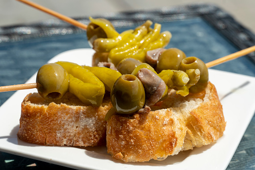 Gilda pintxo at Euskadi appetizer in Basque Country, Spain