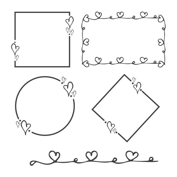 illustrations, cliparts, dessins animés et icônes de cadre de doodle dessiné à la main avec des cœurs - square shape circle diamond shaped holidays and celebrations