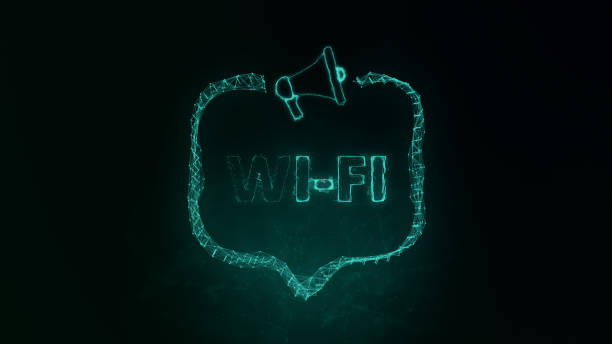 istock Megaphone banner with speech bubble and text wi-fi. Plexus style of green glowing dots and lines. Abstract illustration 1383519982