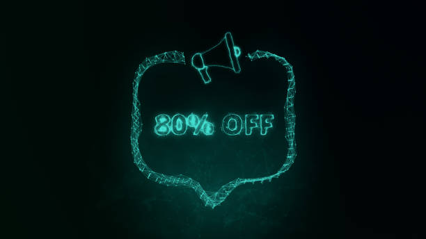 istock Megaphone banner with speech bubble and text 80 percent off. Plexus style of green glowing dots and lines. Abstract illustration 1383519986