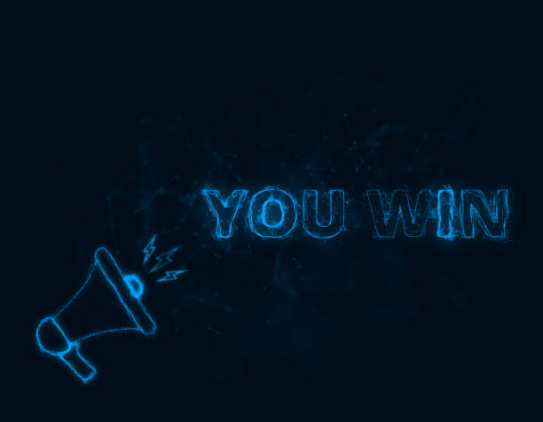 istock Megaphone banner with text you win. Plexus style of blue glowing dots and lines. Abstract illustration 1383521697