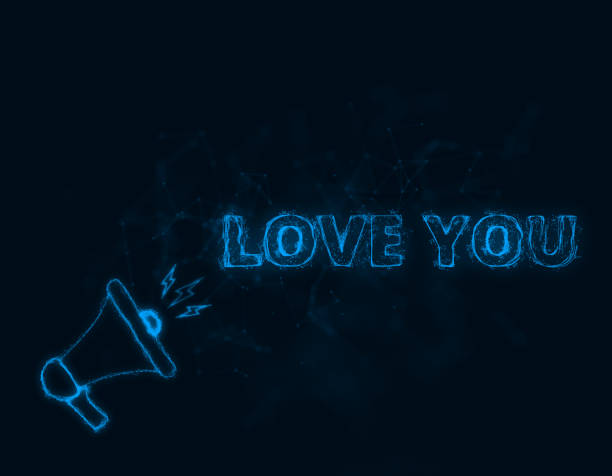 istock Megaphone banner with text love you. Plexus style of blue glowing dots and lines. Abstract illustration 1383521717