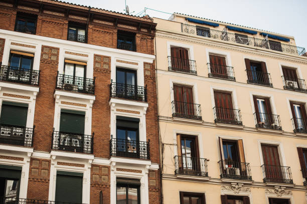 Residential building facades in Madrid, Spain