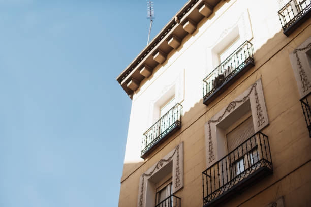 Residential building facades in Madrid, Spain