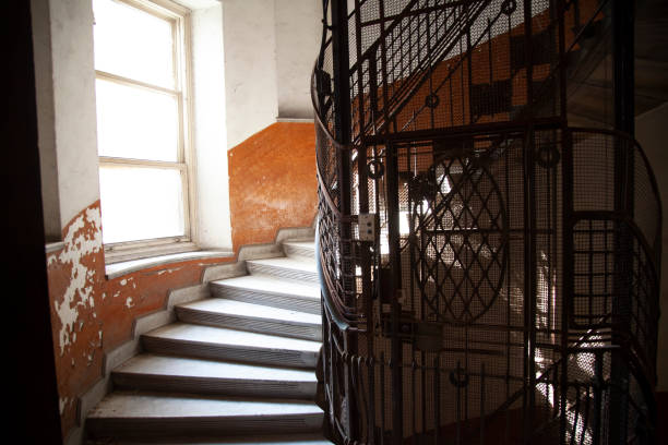 historical elevator of old dilapidated house