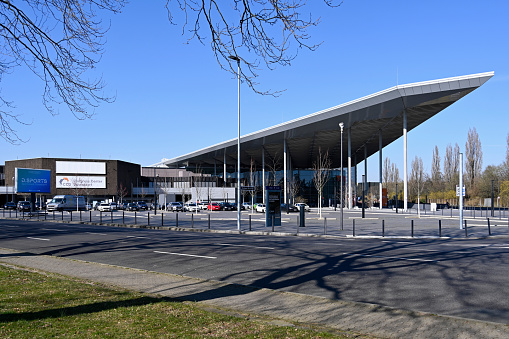 Duesseldorf, Germany, March 9, 2022 - Entrance to the Congress Center Duesseldorf (CCD) at the south entrance of the Duesseldorf exhibition grounds