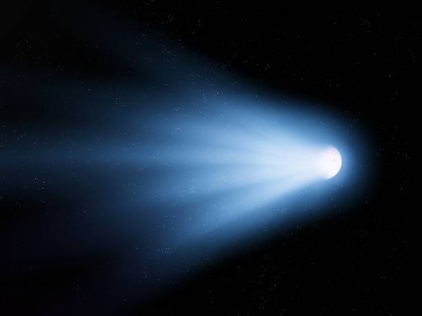 Bright meteorite in the night sky. Comet surrounded by gas and dust. stock photo