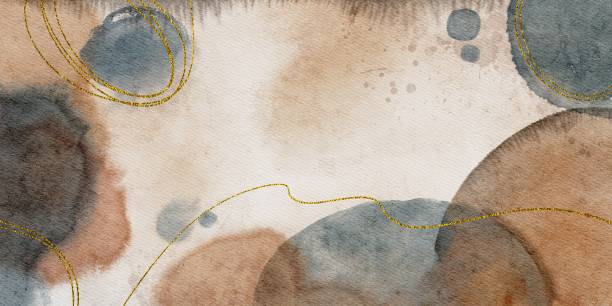istock Hand Drawing Watercolor Abstract Background. Aquarelle wallpaper design with golden line. Earthy tones of blue and beige. For prints, wall drawings, covers and invitations cards 1383528724