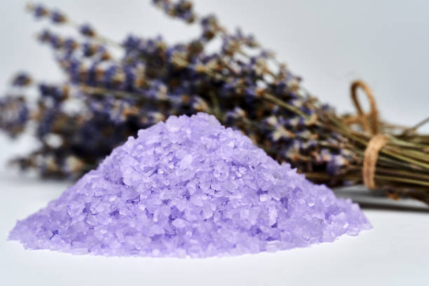 istock Lavender bath salt isolated on white 1383529141